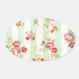 Beautiful vintage roses and other flowers oval sticker