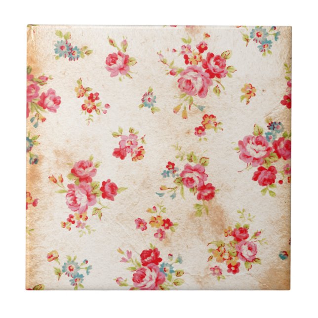 Beautiful vintage roses and other flowers tile (Front)