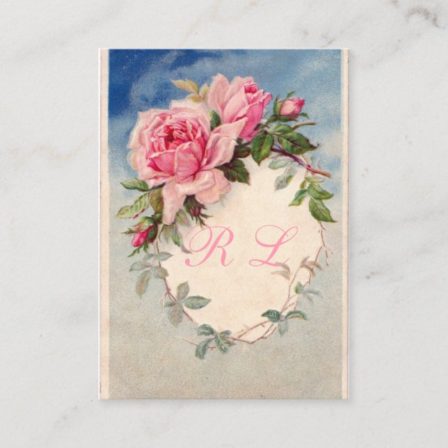 Beautiful Vintage Roses, Custom Monogram, Business Card (Front)