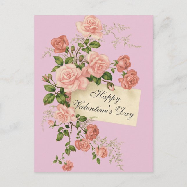 Beautiful Vintage Roses Happy Valentine's Day Postcard (Front)