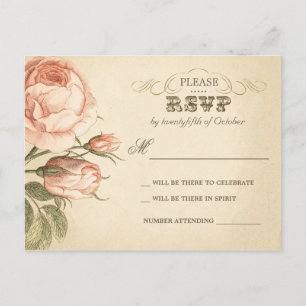 beautiful vintage roses wedding rsvp postcards