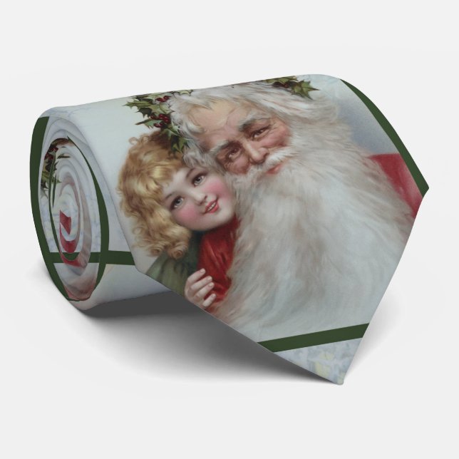 Beautiful Vintage Santa Claus and Girl Neck Tie (Rolled)