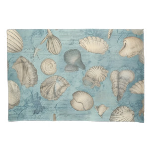 Beautiful Vintage Seashells In Blue Pillowcase