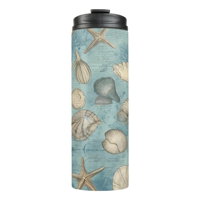Beautiful Vintage Seashells In Blue Thermal Tumbler (Front)