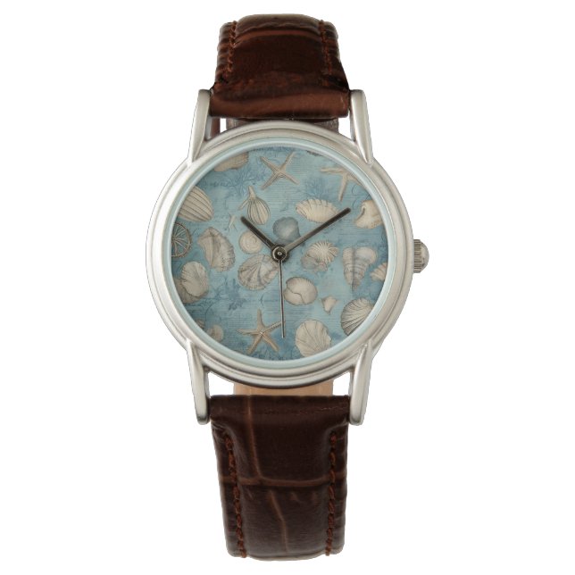 Beautiful Vintage Seashells In Blue Watch (Front)