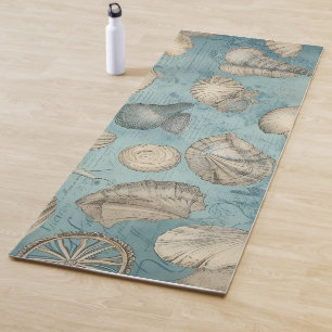 Beautiful Vintage Seashells In Blue Yoga Mat