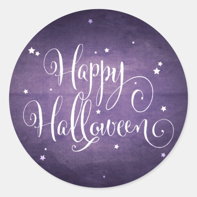 Beautiful Vintage Stars Purple Halloween Classic Round Sticker (Front)