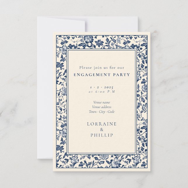 Beautiful vintage style floral engagement party invitation (Front)