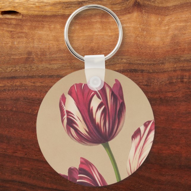 Beautiful Vintage Tulips Botanical Art Keychain (Front)