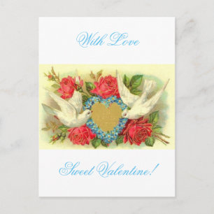 Beautiful Vintage Valentine Doves & Roses Holiday Postcard