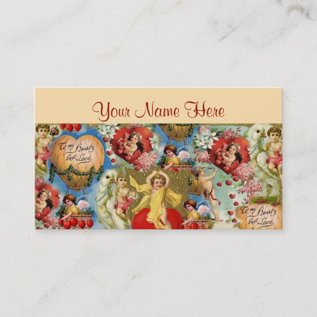 Beautiful Vintage Valentine Love Cherub Collage Business Card (Front)
