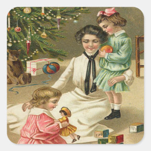 Beautiful Vintage Victorian family Christmas small Square Sticker