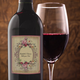 Beautiful Vintage Victorian Frame Pink Roses  Wine Label