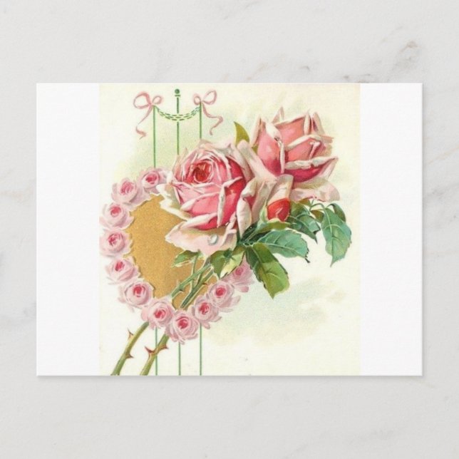 Beautiful Vintage Victorian Roses Valentine Holiday Postcard (Front)