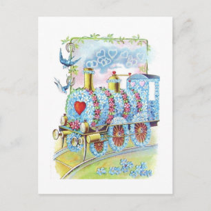Beautiful Vintage Victorian Valentine Floral Train Holiday Postcard