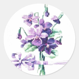 Beautiful Vintage Victorian Violet Bouquet Classic Round Sticker