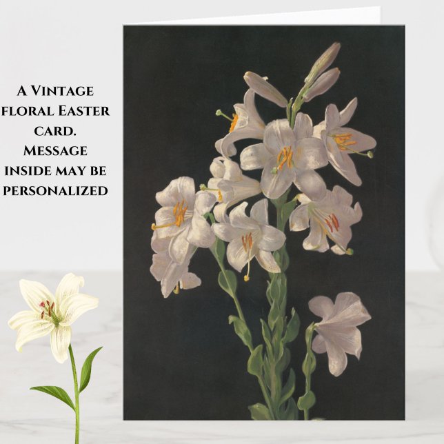 Beautiful Vintage White Easter Lilies Card (A beautiful vintage floral Easter card featuring white lilies. Greeting inside may be personalized.)