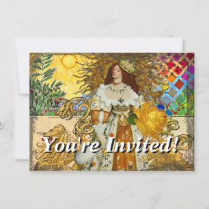 Beautiful Vintage Woman Golden Sun Invitation