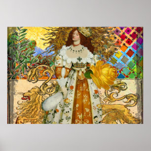 Beautiful Vintage Woman Golden Sun Poster