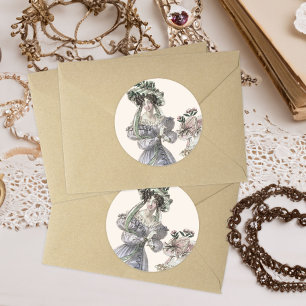 Beautiful Vintage Woman in Big Hat Classic Round Sticker