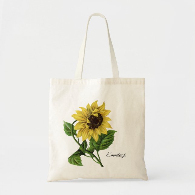 Beautiful Vintage Yellow Brown Sunflower Tote Bag (Front)