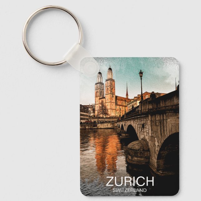 Beautiful Vintage Zurich Switzerland City View Key Ring (Front)