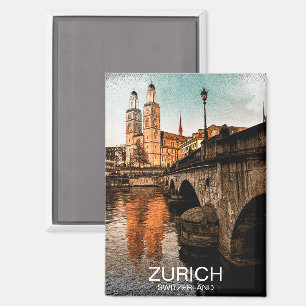 Beautiful Vintage Zurich Switzerland City View Magnet