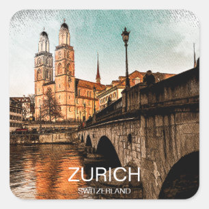 Beautiful Vintage Zurich Switzerland City View Square Sticker