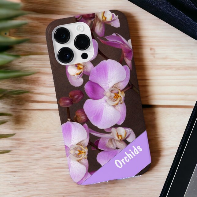Beautiful Violet and White Orchid Close-Up Photo Case-Mate iPhone Case (Add initials or a name in the bottom banner for a personalized gift. )
