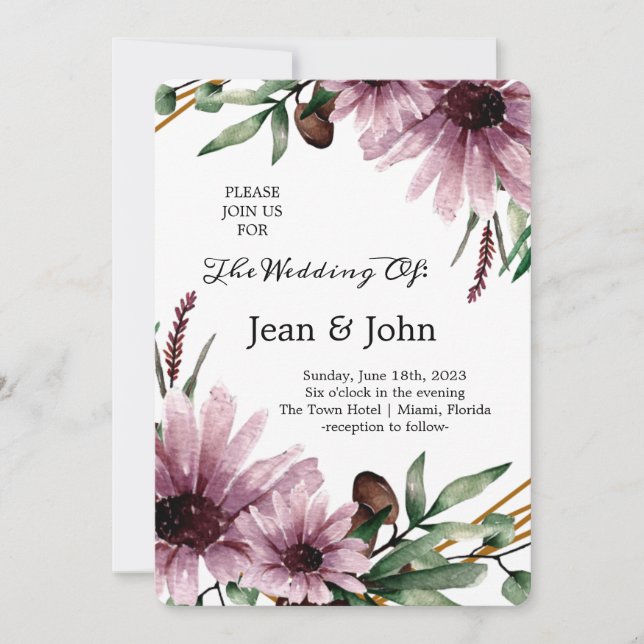 Beautiful Violet Flowers Wedding Invitation (Front)