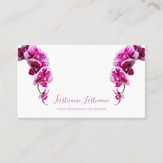 Beautiful violet pink orchid flower on white! business card (Front)