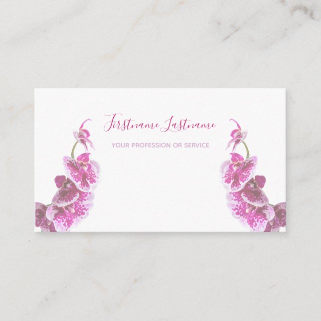Beautiful violet pink orchid flower on white! business card (Front)