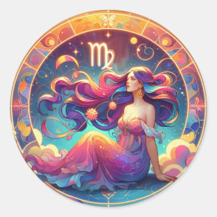 Beautiful Virgo Woman Horoscope Art Classic Round Sticker