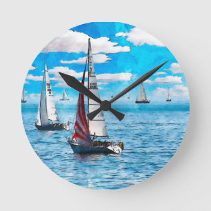 Beautiful Wall Clock - Sailboats