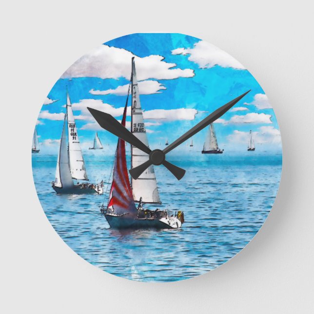 Beautiful Wall Clock - Sailboats (Front)