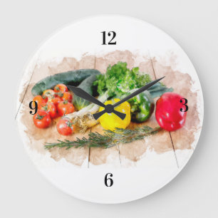 Beautiful Wall Clock - Watercolor Fresh Veggies