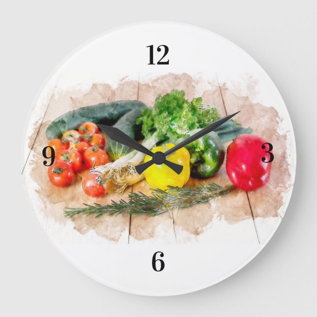 Beautiful Wall Clock - Watercolor Fresh Veggies (Front)