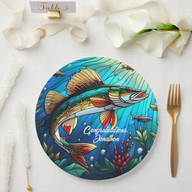 Beautiful Walleye Pike in Lake  Paper Plate (Wedding)