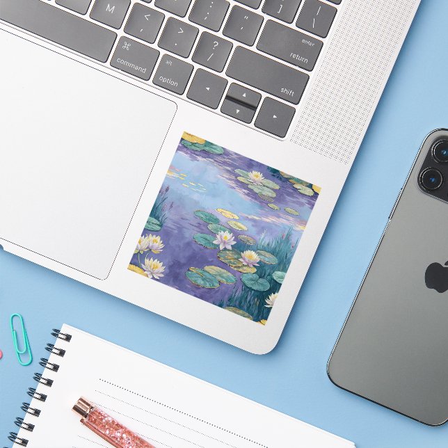Beautiful Water Lilies Monet Art (Laptop w/ iPhone)
