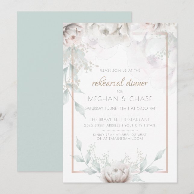 Beautiful Watercolor Alabaster Peonies Invitation (Front/Back)