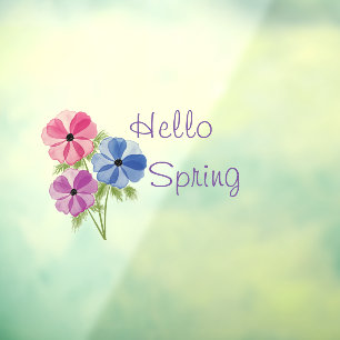 Beautiful Watercolor Anemone hello spring Window Cling