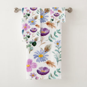 Beautiful watercolor art work Feminine look white Bath Towel Set