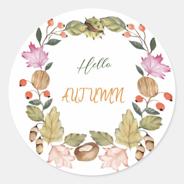 Beautiful watercolor autumn wreath classic round sticker (Front)
