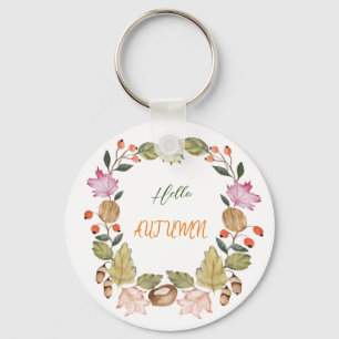 Beautiful watercolor autumn wreath key ring