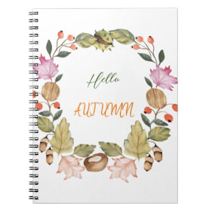 Beautiful watercolor autumn wreath notebook