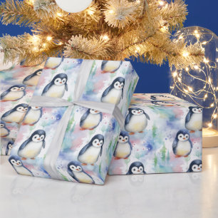 Beautiful Watercolor Baby Penguin Christmas Wrapping Paper