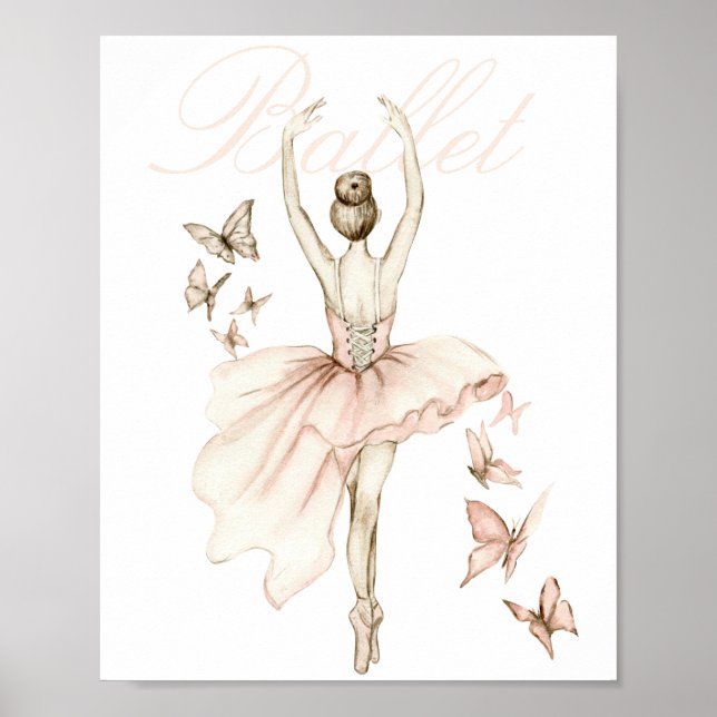 Beautiful Watercolor Ballerina and Butterflies Poster (Front)