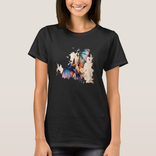 Beautiful Watercolor Bat Portrait T-Shirt (Front)