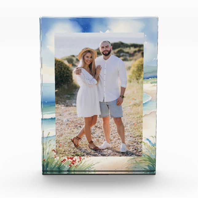Beautiful Watercolor Beach Scene | your photo Block (Front)