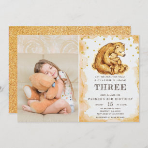 Beautiful Watercolor Bear Birthday Photo Invitation
